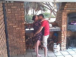 Spycam: CC TV self catering accomodation couple fucking at bottom front porch of nature reserve