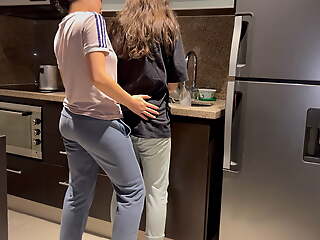 Spliced fucked hard with tongue while washing dishes in the kitchen, getting will not hear of to cum before will not hear of stepmom gets home.
