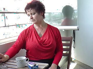 Horny shaking mature mom tits fucked after posture