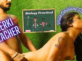Teacher with obedient student to Biology Practical assortment