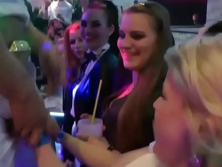 Party teens sucking poles